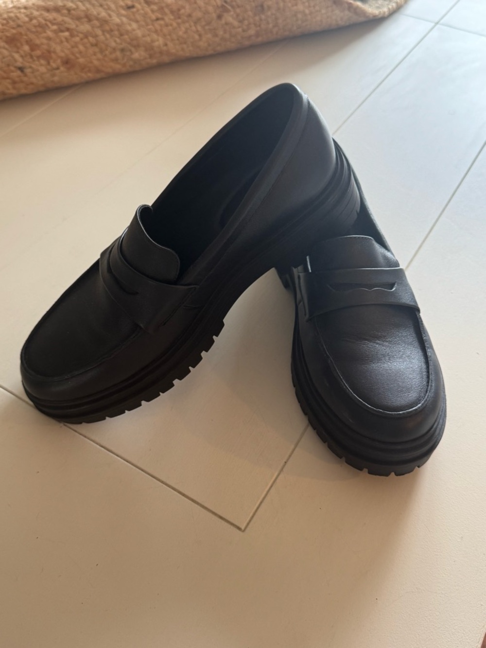 Women’s Black Leather Penny Loafers - Classic Slip-On Style